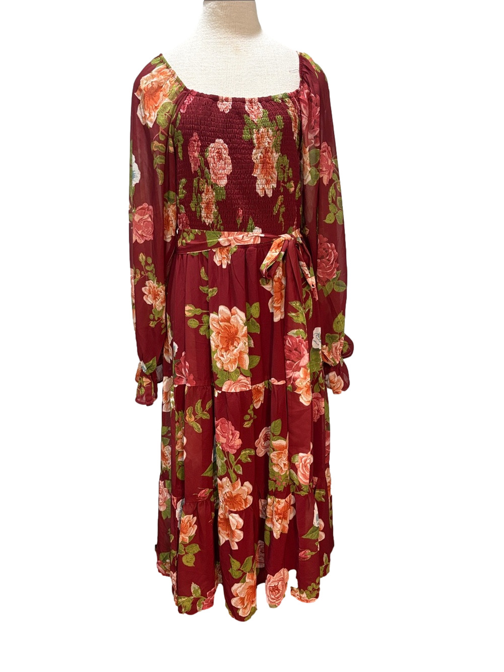 Baltic Born sz 3X rust colored floral smocked tiered dress NWT